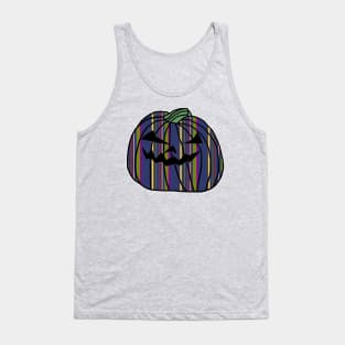 Dark Blue Stripes Halloween Horror Pumpkin Tank Top